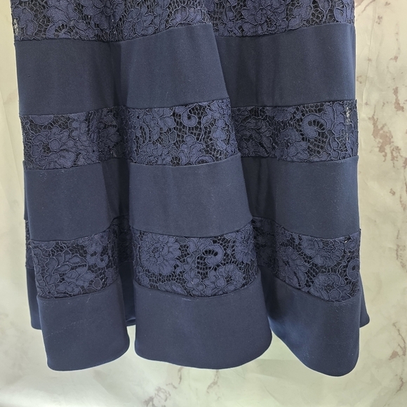 LRL Ralph Lauren Dress Women 18 1X Navy Ponte Lace Faux Wrap Plunge Ruched - Picture 8 of 14